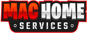 Logo for Mac Home Services with MAC in bold red and orange gradient letters, HOME in white and grey, and SERVICES in white on a black background below.